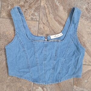 Molly‎ Green Zuri Corset Denim Top Light Blue Sleeveless Fitted Small S